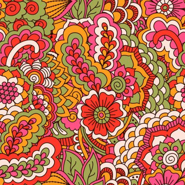 El çekilmiş seamless modeli ile çiçek öğeleri.