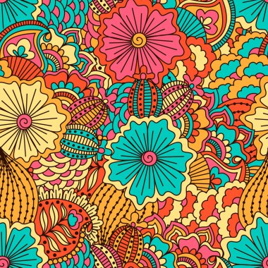 El çekilmiş seamless modeli ile çiçek öğeleri.