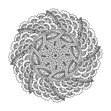 Boyama kitabı yuvarlak öğe. Siyah ve beyaz çiçek desenli.