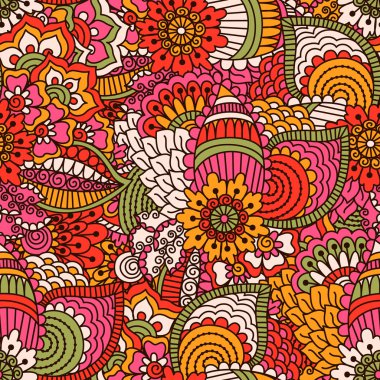 El çekilmiş seamless modeli ile çiçek öğeleri.