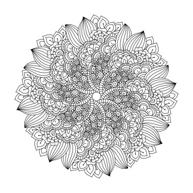 Boyama kitabı yuvarlak öğe. Siyah ve beyaz çiçek desenli.