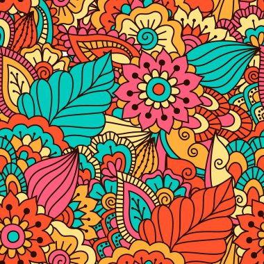 El çekilmiş seamless modeli ile çiçek öğeleri.