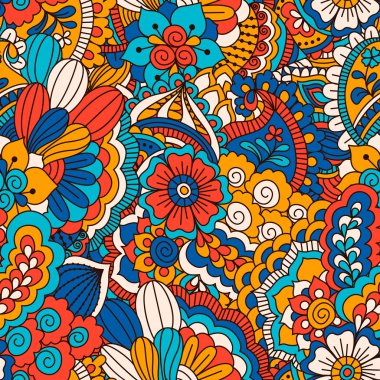 El çekilmiş seamless modeli ile çiçek öğeleri.