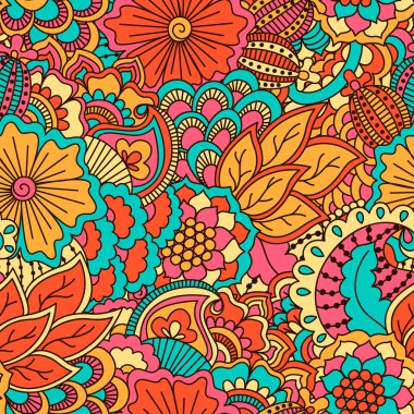 El çekilmiş seamless modeli ile çiçek öğeleri.