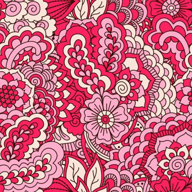 El çekilmiş seamless modeli ile çiçek öğeleri.