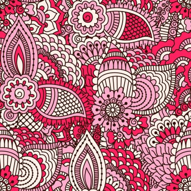 El çekilmiş seamless modeli ile çiçek öğeleri.