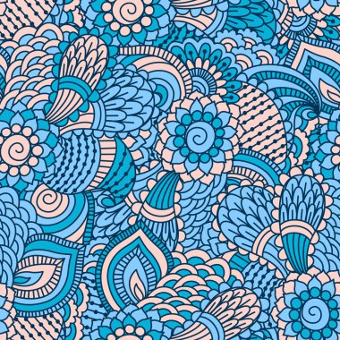 El çekilmiş seamless modeli ile çiçek öğeleri.