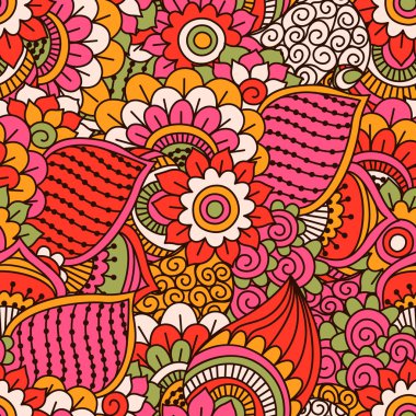 El çekilmiş seamless modeli ile çiçek öğeleri.