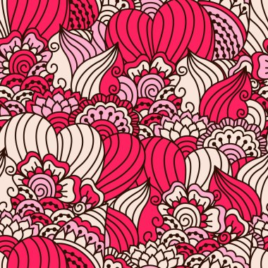 El çekilmiş seamless modeli ile çiçek öğeleri.