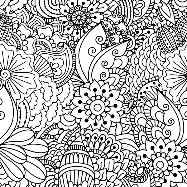 Siyah ve beyaz seamless modeli. Etnik kına elle çizilmiş arka plan boyama kitabı, tekstil veya kaydırma.