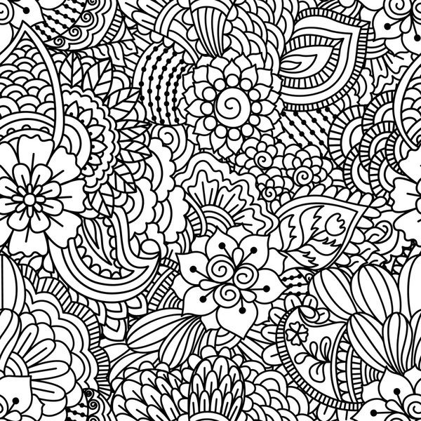 Black and white seamless pattern. Ethnic henna hand drawn background for coloring book, textile or wrapping. — Stock Photo, Image