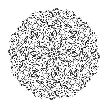 Boyama kitabı yuvarlak öğe. Siyah ve beyaz çiçek desenli.