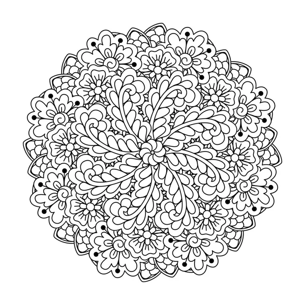 Round element for coloring book. Black and white floral pattern. — Stock Vector