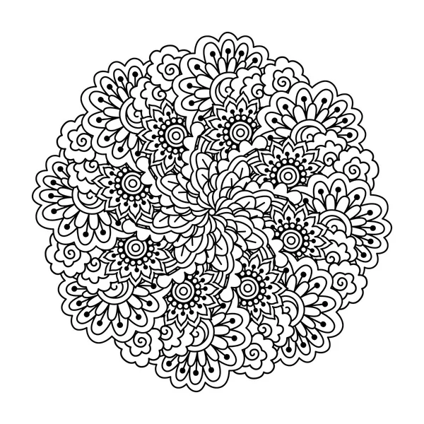 Elemento redondo para colorear libro. Patrón floral blanco y negro . — Archivo Imágenes Vectoriales