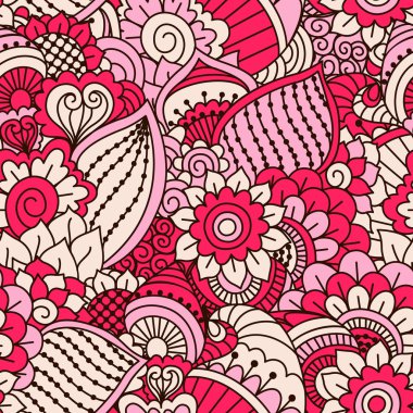 El çiçek elemanları ile çizilmiş seamless modeli. Renkli etnik köken. 