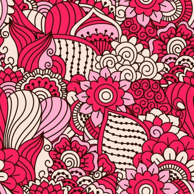 El çiçek elemanları ile çizilmiş seamless modeli. Renkli etnik köken. 