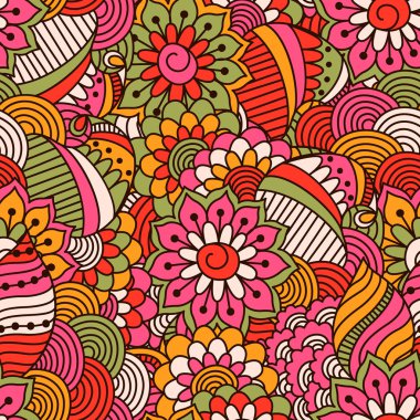 El çiçek elemanları ile çizilmiş seamless modeli. Renkli etnik köken. 