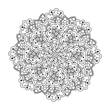 Boyama kitabı yuvarlak öğe. Siyah ve beyaz çiçek desenli.