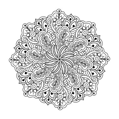 Boyama kitabı yuvarlak öğe. Siyah ve beyaz çiçek desenli.