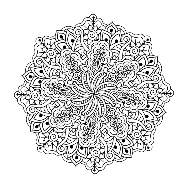 Elemento redondo para colorear libro. Patrón floral blanco y negro . — Archivo Imágenes Vectoriales