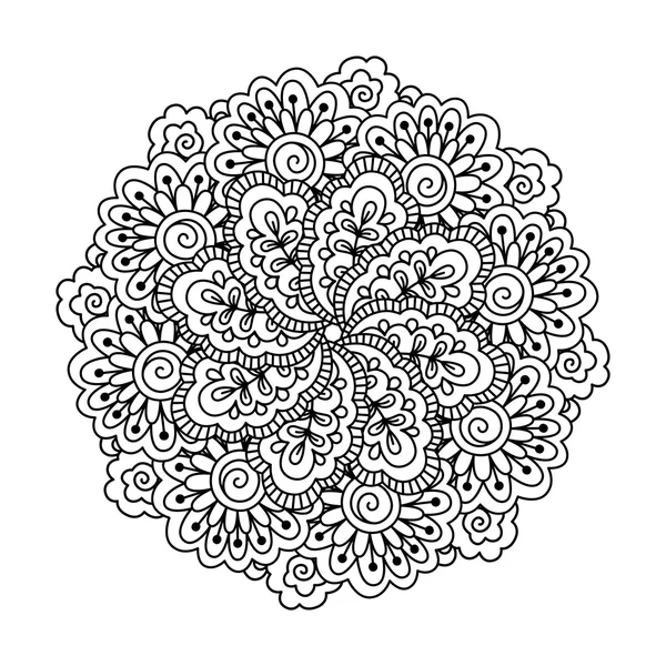 Round element for coloring book. Black and white floral pattern. — Stock Vector