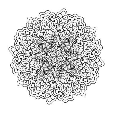 Boyama kitabı yuvarlak öğe. Siyah ve beyaz çiçek desenli.