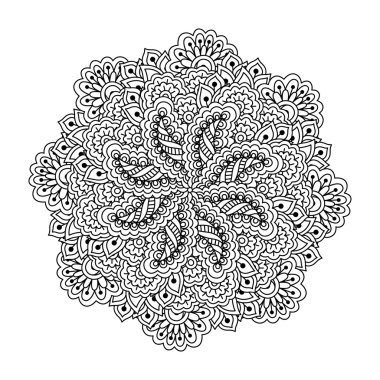 Boyama kitabı yuvarlak öğe. Siyah ve beyaz çiçek desenli.