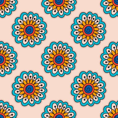 El çiçek elemanları ile çizilmiş seamless modeli. Renkli etnik köken. 