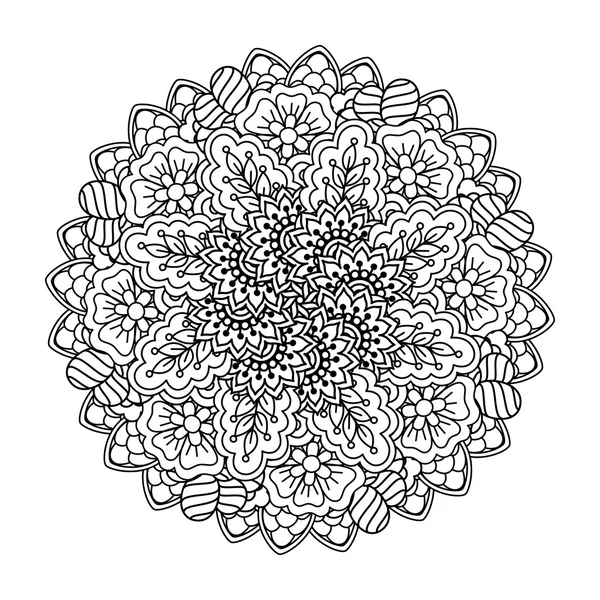 円形塗り絵要素。黒と白の花柄. — ストックベクタ