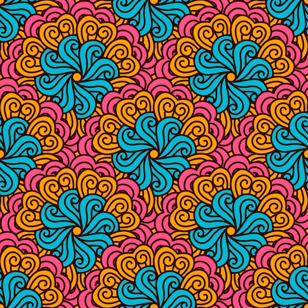 Patrón sin costura dibujado a mano con elementos florales. Colorido origen étnico . — Vector de stock