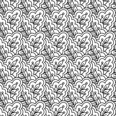 Sorunsuz siyah ve beyaz arka plan. Çiçek, etnik, tasarım için çizilmiş öğeleri ver. Boyama kitabı yetişkin veya kaydırma ve tekstil tasarımı için uygundur.