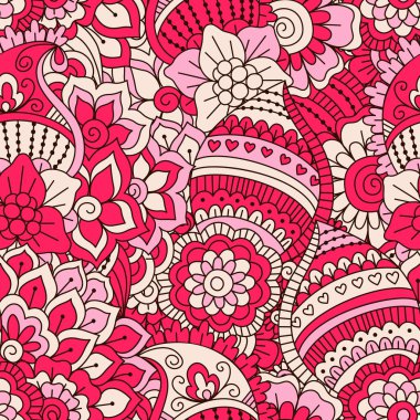 El çiçek elemanları ile çizilmiş seamless modeli. Renkli etnik köken. Desen kumaş, duvar kağıdı veya kaydırma için kullanılabilir.