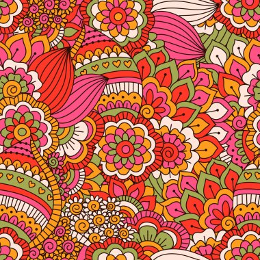 El çiçek elemanları ile çizilmiş seamless modeli. Renkli etnik köken. Desen kumaş, duvar kağıdı veya kaydırma için kullanılabilir.