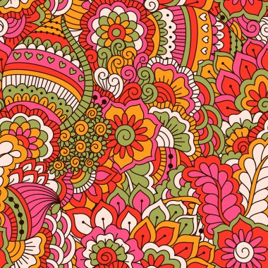 El çiçek elemanları ile çizilmiş seamless modeli. Renkli etnik köken. Desen kumaş, duvar kağıdı veya kaydırma için kullanılabilir.