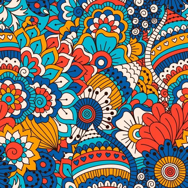 Patrón sin costura dibujado a mano con elementos florales. Colorido origen étnico. Patrón se puede utilizar para la tela, papel pintado o envoltura . — Vector de stock