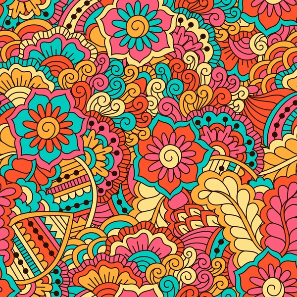 Handgezeichnetes nahtloses Muster mit floralen Elementen. bunter ethnischer Hintergrund. Muster kann für Stoff, Tapete oder Verpackung verwendet werden. — Stockvektor