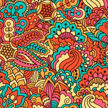 El çekilmiş seamless modeli ile çiçek öğeleri.