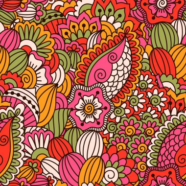 El çekilmiş seamless modeli ile çiçek öğeleri.