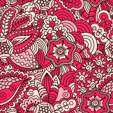 El çekilmiş seamless modeli ile çiçek öğeleri.