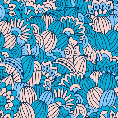 El çekilmiş seamless modeli ile çiçek öğeleri.