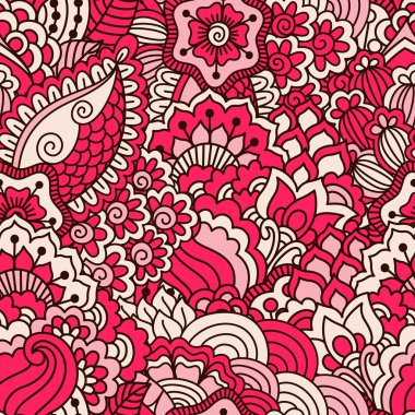 El çekilmiş seamless modeli ile çiçek öğeleri.