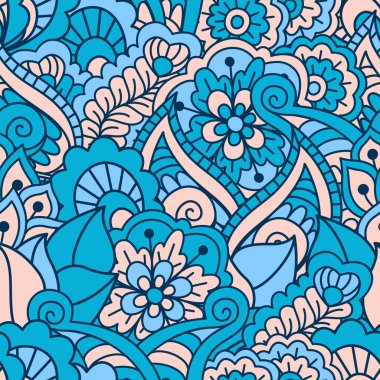 El çiçek elemanları ile çizilmiş seamless modeli. Renkli etnik köken.