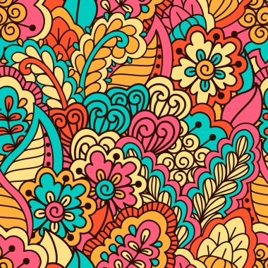 El çiçek elemanları ile çizilmiş seamless modeli. Renkli etnik köken.