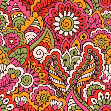 El çiçek elemanları ile çizilmiş seamless modeli. Renkli etnik köken.