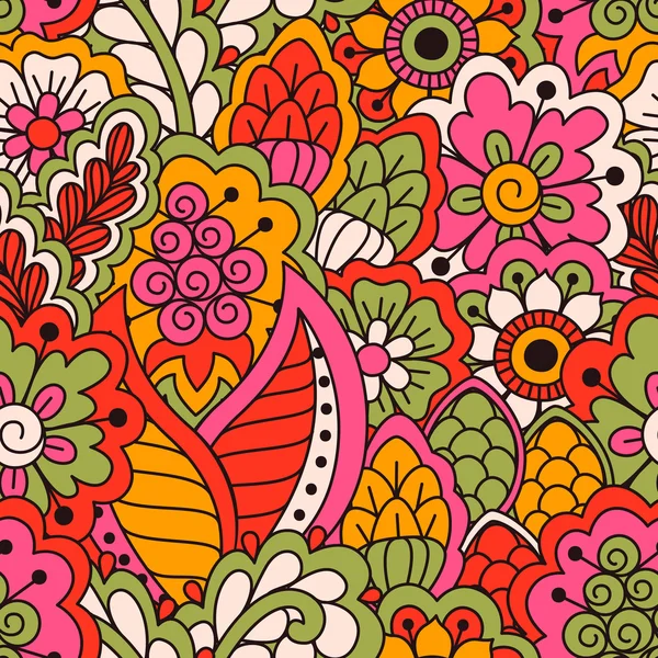 手花の要素と描かれたシームレス パターン。カラフルな民族的背景. — ストックベクタ