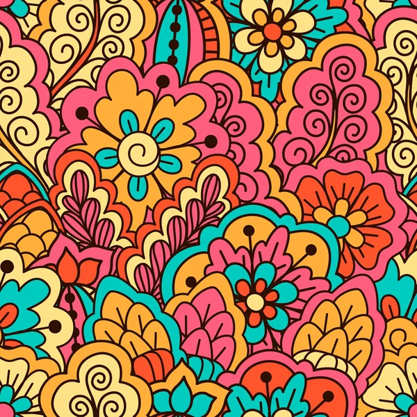 Handgezeichnetes nahtloses Muster mit floralen Elementen. bunter ethnischer Hintergrund. — Stockvektor