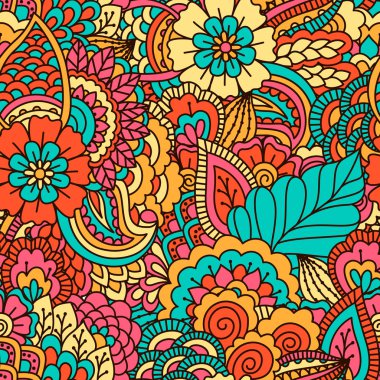 El çekilmiş seamless modeli ile çiçek öğeleri. 