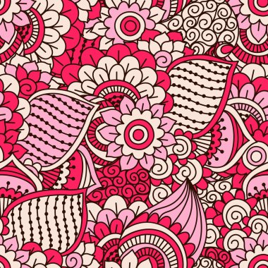 El çekilmiş seamless modeli ile çiçek öğeleri. 