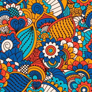 El çekilmiş seamless modeli ile çiçek öğeleri. 