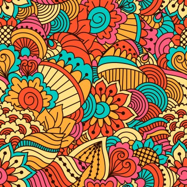 El çekilmiş seamless modeli ile çiçek öğeleri. 